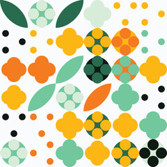 Fototapeta premium Abstract geometric pattern with floral shapes, circles, and leaves in a modern minimalist style, isolated on white background