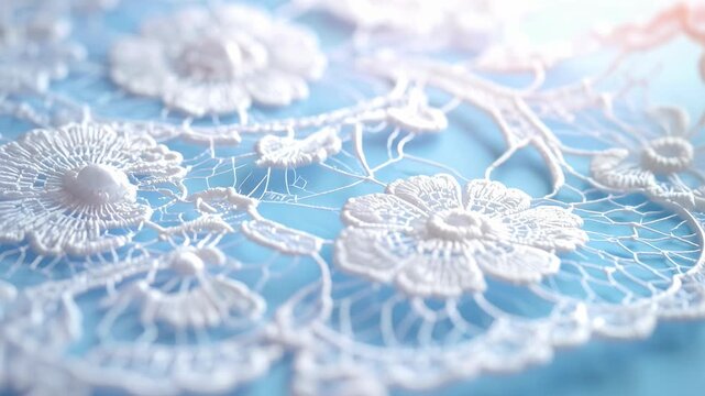 Close up of delicate lace fabric with intricate floral pattern representing textile craftsmanship and decorative design