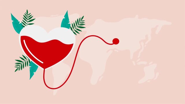 Vector illustration video of a heart-shaped blood bag symbolizing the voluntary act of saving lives through blood donation heart with wings