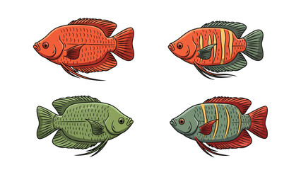 Fototapeta premium Colorful Tropical Aquarium Fish Vector Illustration Set. Stylized Aquatic Pet Collection.