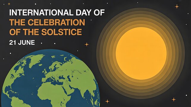 International day of the celebration of the solstice with earth and bright sun illustration