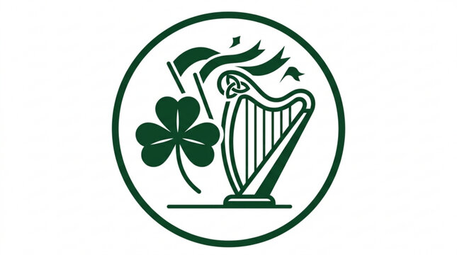Irish cultural festival icon with shamrock and harp in green circle