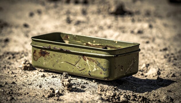 Dented Military Mess Kit Tarnished on Ground