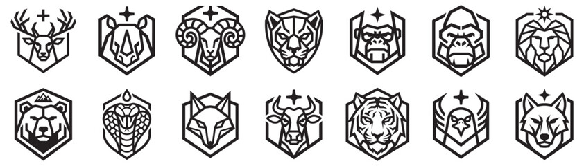 Obraz premium Geometric animal heads vector emblems set polygon zoo wild creatures.