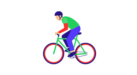 Fototapeta premium Cyclist Riding Bicycle on White Background, Flat Design