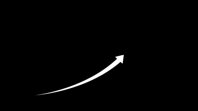 A simple white arrow curves upwards and to the right against a stark black background indicating direction progress or a positive trend in a minimalist representation