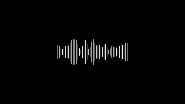 A white waveform representing sound or audio data is displayed horizontally in the center of a black background with vertical lines indicating amplitude and frequency in a scientific or