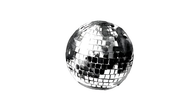 Black and White Disco Ball Illustration, Vintage Mirror Ball Party Sphere Ink Style