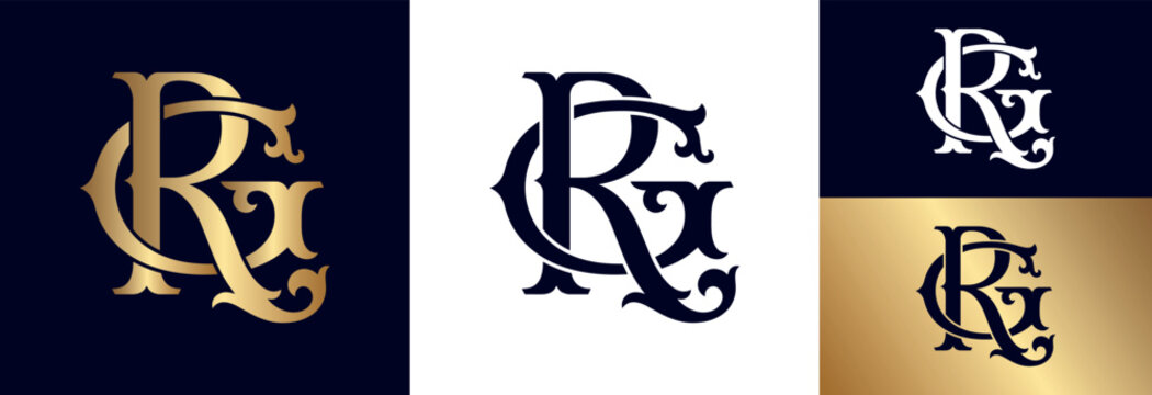 Stylish RG monogram in gold and navy blue classic typography.