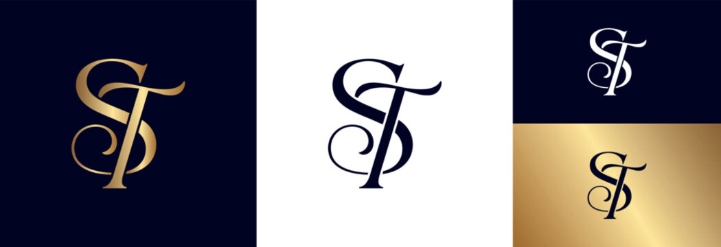 Monogram st letters vintage ornate alphabet initials decorative elegant emblem.