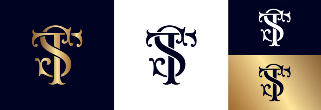 Monogram ts letters vintage ornate alphabet initials decorative elegant emblem.