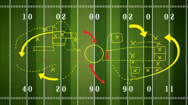 American football play strategy diagram, gridiron tactics illustration, sports game plan, vector playbook isolated on Transparent Background