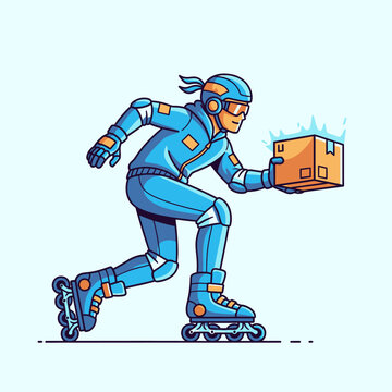 Speedy Rollerblader Delivering Package with Modern Technology.