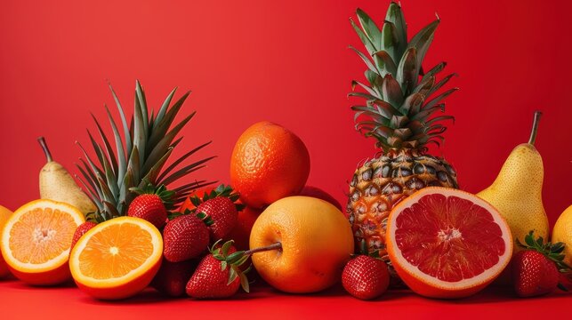 Vibrant Fruit Fiesta: A colorful medley of fresh fruits, showcasing a delicious variety of textures, shapes, and hues.