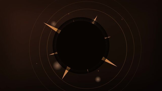 Abstract animation with rotating golden spikes around a dark circle and expanding concentric rings creating a modern background.