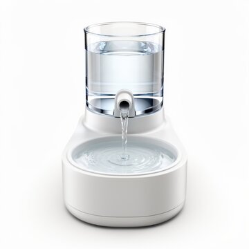 Clean white automatic pet water fountain with fresh flowing water drinking fountain cat fountain