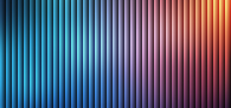Abstract vertical lines background with colorful gradient light, modern geometric pattern of parallel stripes and shadows, vibrant blue and orange ribbed texture for tech digital wallpaper.