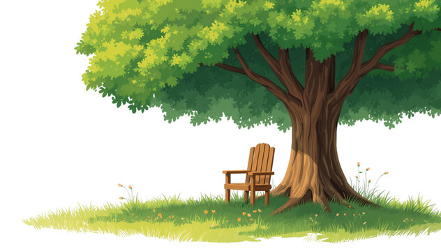wooden chairs under shady trees