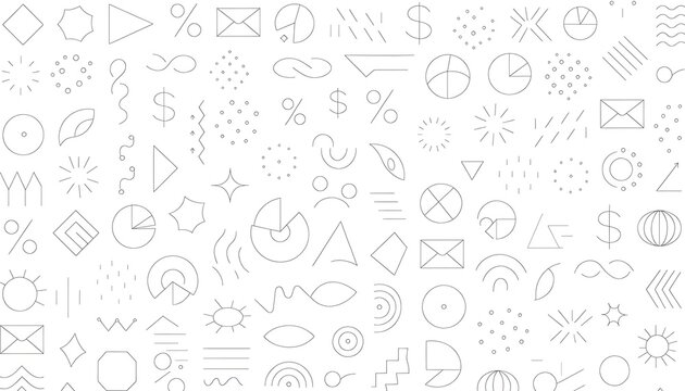 Minimalist repeating thin line business finance tech icons, light gray pattern. UI UX workflow backgrounds for corporate, apps, productivity visuals.