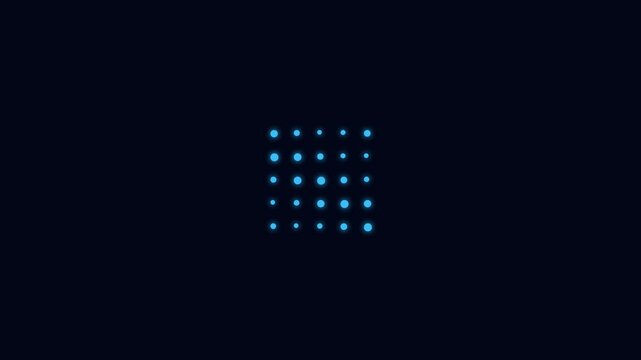 Abstract Blue Glowing Grid of Dots on Dark Background, Minimalist Digital Art