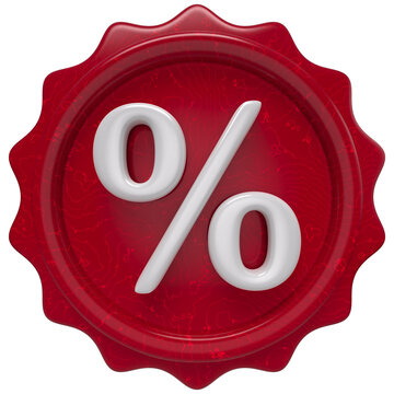 Red Discount Percent Badge 3D Sale Icon Isolated on Transparent Background