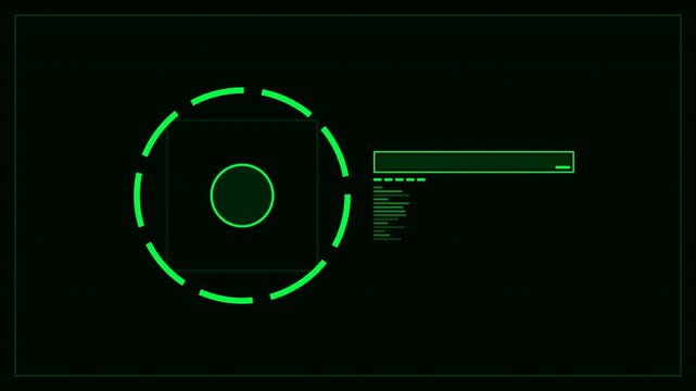 Futuristic Digital Interface Animation Showing Targeting and Data Visualization with Neon Green Elements