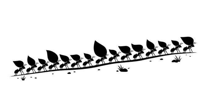 Teamwork ants carrying leaves together collaboration and unity vector illustration