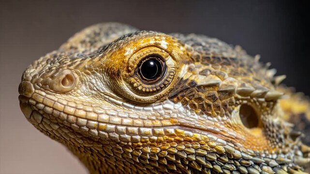 A detailed close-up of a lizard's head, showing eye and textured skin