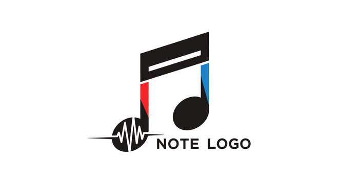 Modern Music Note Logo with Sound Wave and Red Blue Accents
