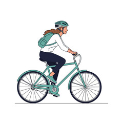 Fototapeta premium Woman Rides Bicycle Wearing Helmet and Backpack, Enjoying Exercise Outdoors.