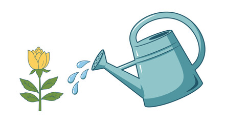 Watering Can Pouring Water on Yellow Flower Bud Growing Plant © ANAK