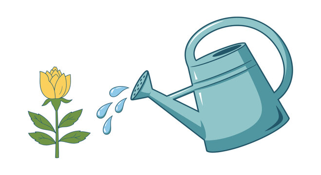 Watering Can Pouring Water on Yellow Flower Bud Growing Plant