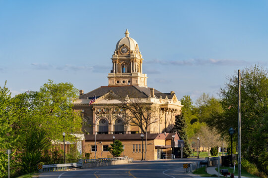 Shiawassee County Courthouse Dome and Clock Tower at Golden Hour Viewed from Bridge Road, Corunna Michigan