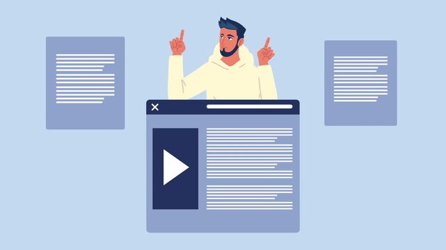 Online education platform with male tutor presenting and explaining course content dynamic footage.