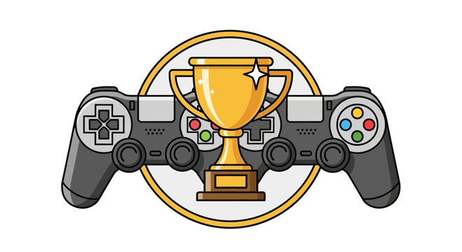 Video Game Controller with Golden Trophy Award for Gaming Achievement.