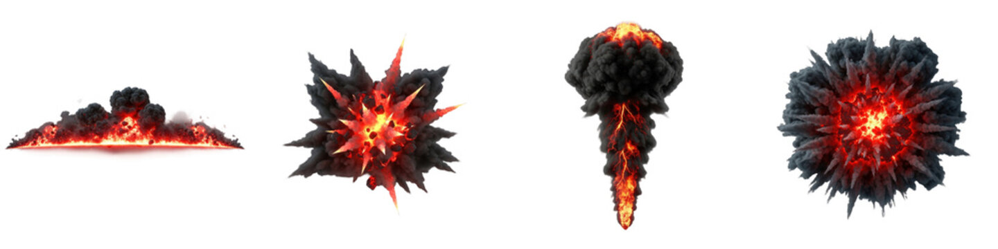 PNG volcanic explosion with smoke and lava on transparent background