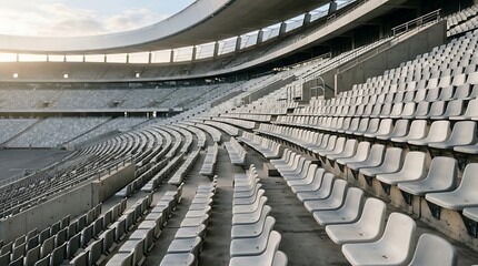 Fototapeta premium Empty stadium seats await spectators for a sporting event or concert.