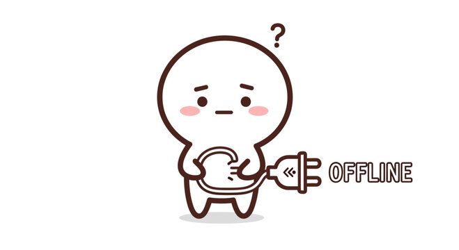 Confused character with unplugged cord and "OFFLINE" text
