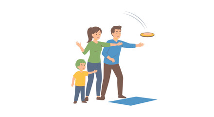 Fototapeta premium Family Playing Frisbee Outdoors: Parents and Child Enjoying Outdoor Activity Together