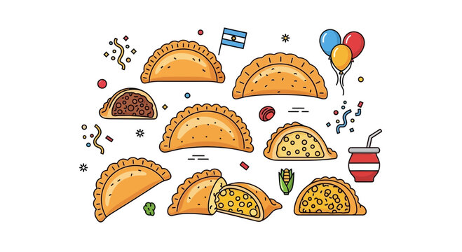 Argentinian Empanadas Celebration: Food, Flags, Balloons, and Mate Drink