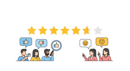 Fototapeta premium Customers share feedback with star ratings and emoticons.