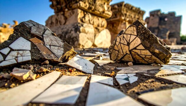 Ancient Mosaic Fragments Revealing Earth Below Ruins