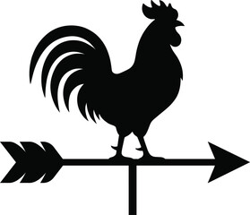 Black Rooster Weather Vane Silhouette on Directional Arrow Icon for Rural Farm and Countryside Decoration © Hanifer