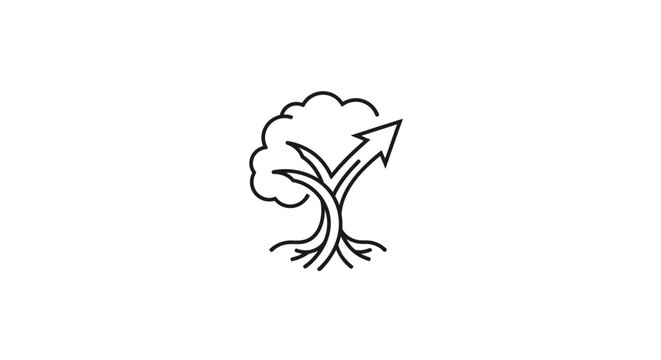Growth Emblem: An elegant icon of a growing tree with an upward arrow symbolizes progress, development, and environmental sustainability, representing the journey of growth and transformation.