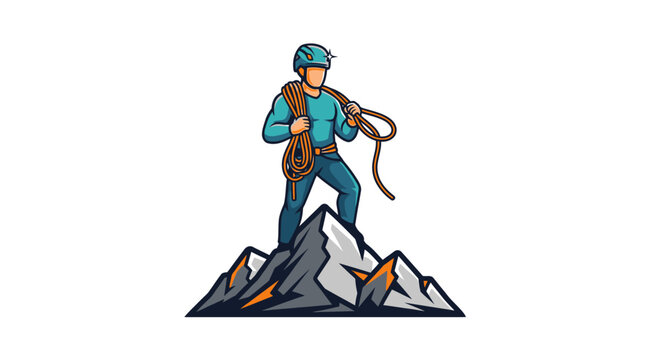 Man wearing climbing gear standing mountain.