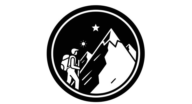 Hiker climbing mountain at nighttime.