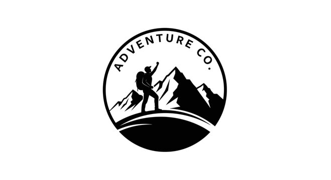 Adventure Co logo featuring a triumphant hiker on a mountain peak.