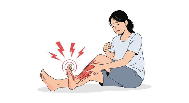 Woman with painful leg muscle cramp.