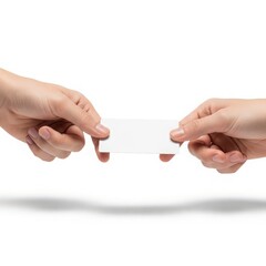 Obraz premium Hands exchanging blank white card exchange