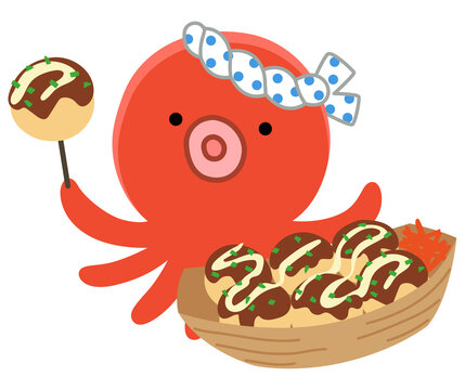 たこ焼き　かわいいタコのキャラクター